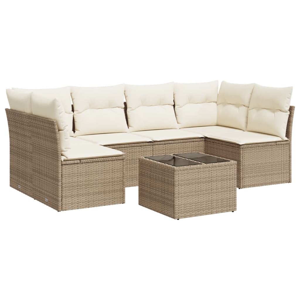 Set Divani da Giardino 7 pz con Cuscini Beige in Polyrattan