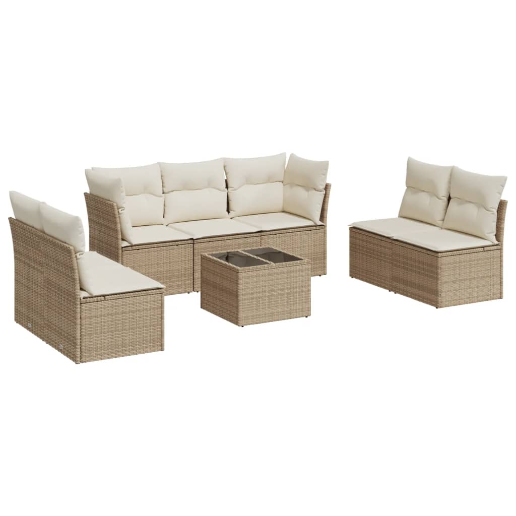 Set Divano da Giardino 8 pz con Cuscini Beige in Polyrattan