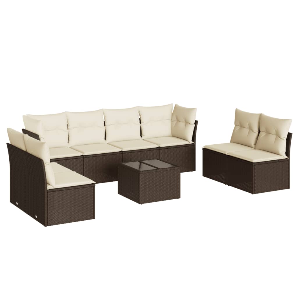 Set Divani da Giardino 9pz con Cuscini Marrone in Polyrattan