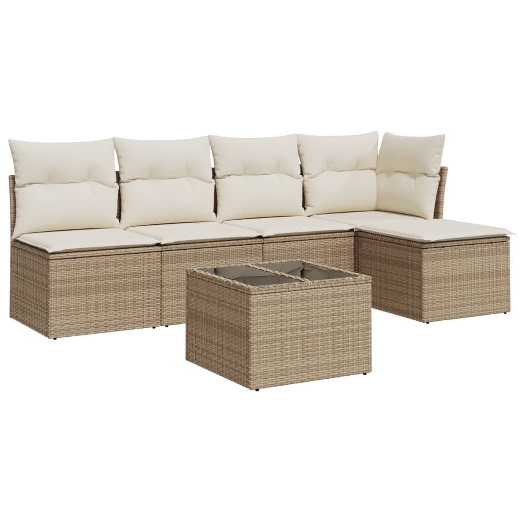 Set Divano da Giardino 6 pz con Cuscini Beige in Polyrattan