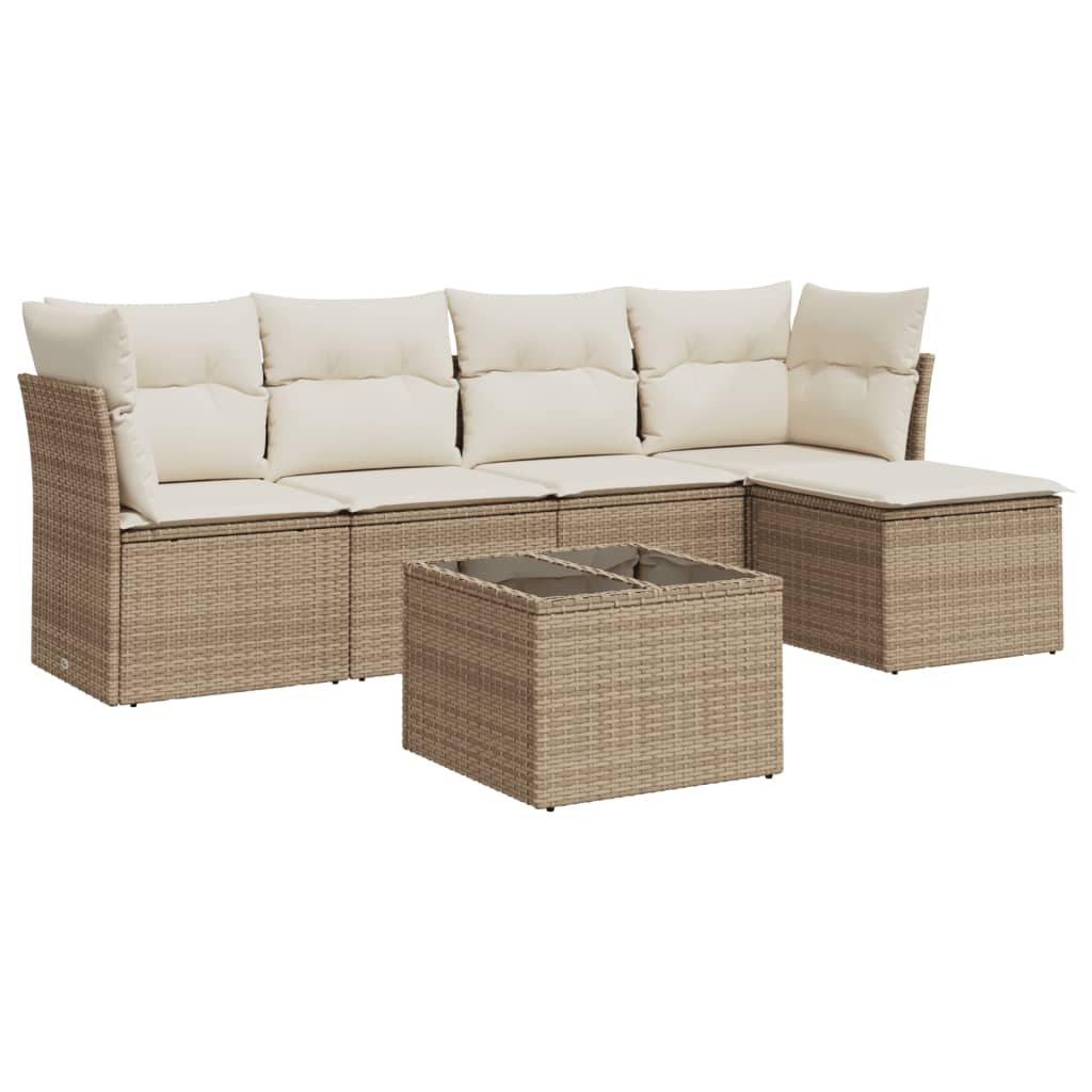 Set Divano da Giardino 6 pz con Cuscini Beige in Polyrattan