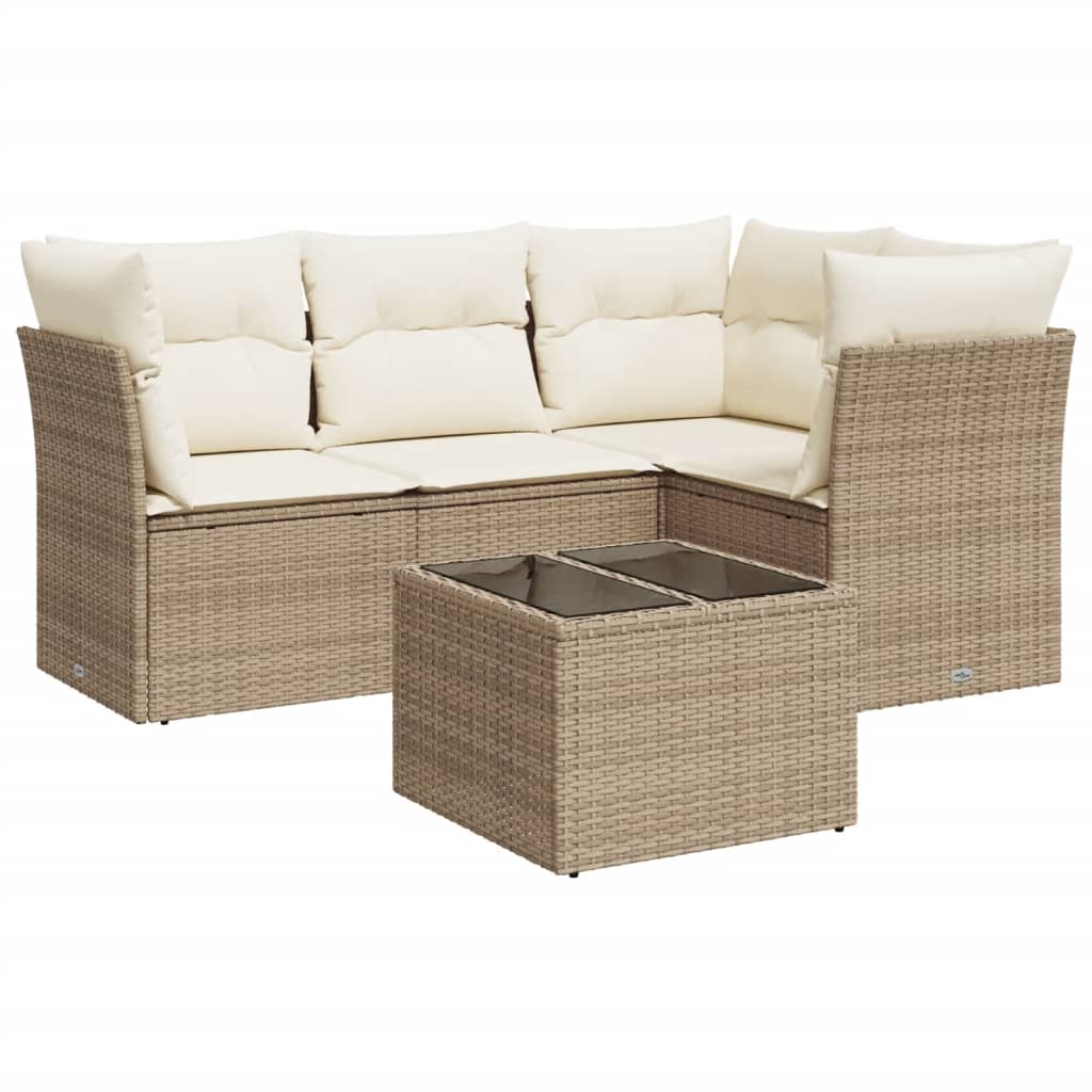 Set Divano da Giardino 5 pz con Cuscini Beige in Polyrattan