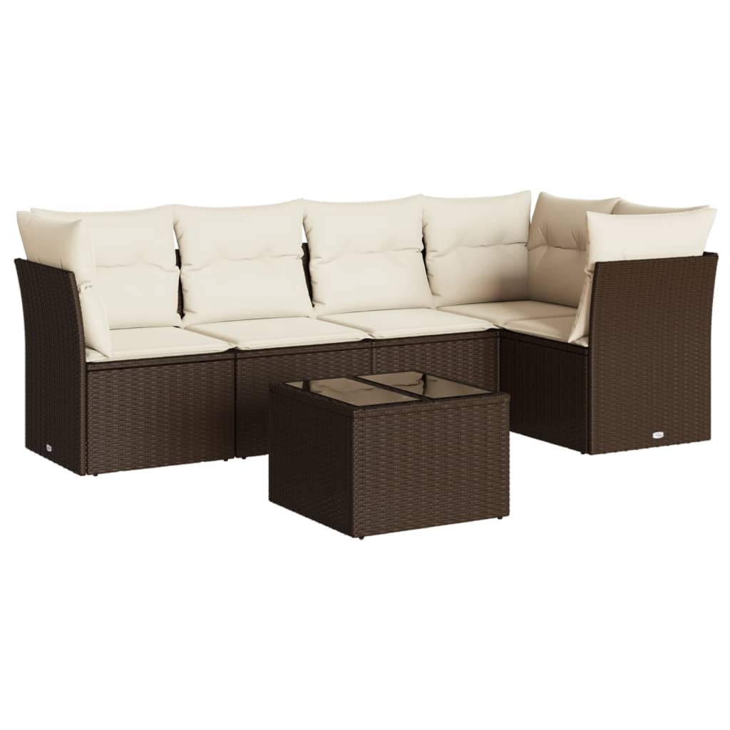 Set Divano da Giardino 6 pz con Cuscini Marrone in Polyrattan