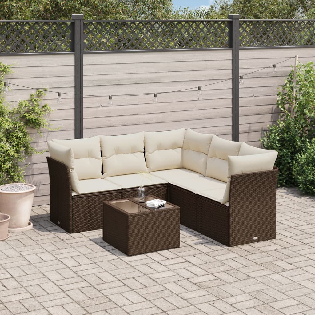 Set Divano da Giardino 6 pz con Cuscini Marrone in Polyrattan