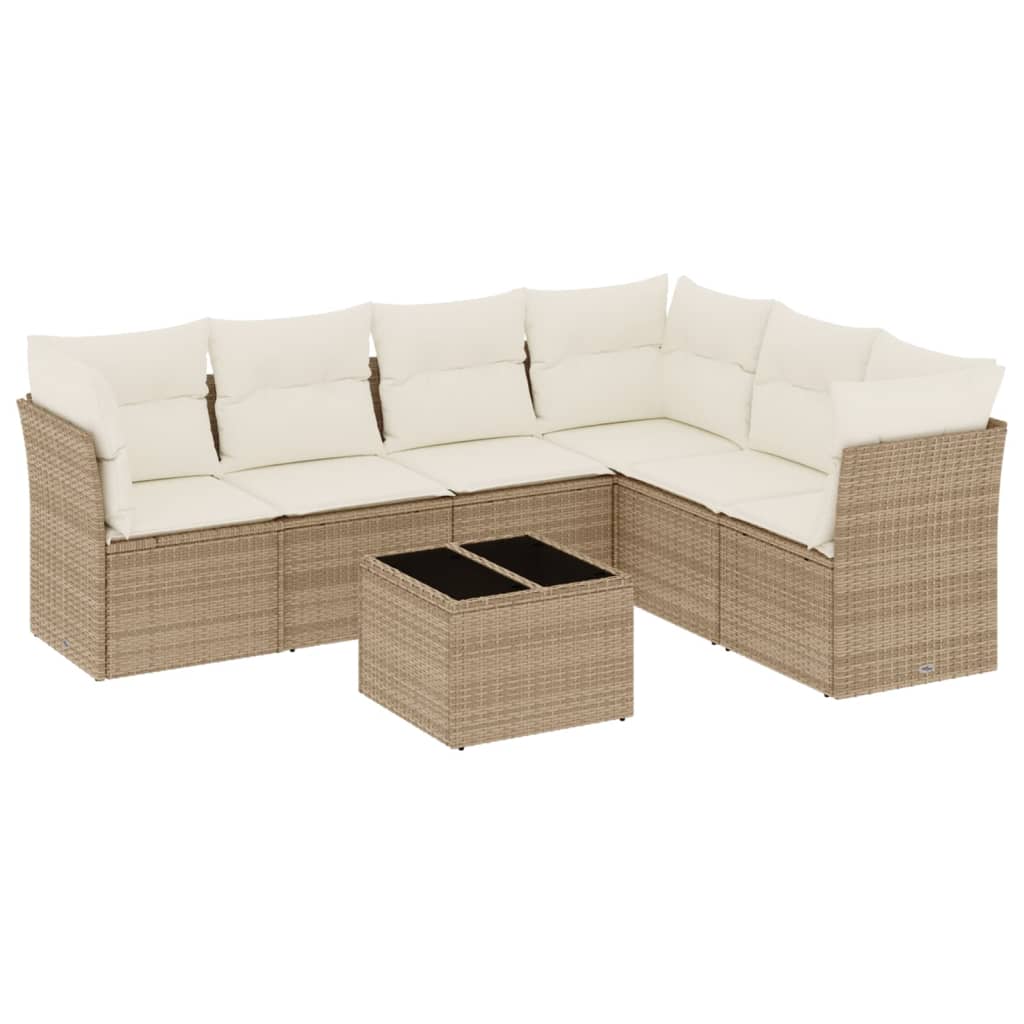 Set Divani da Giardino 7 pz con Cuscini Beige in Polyrattan