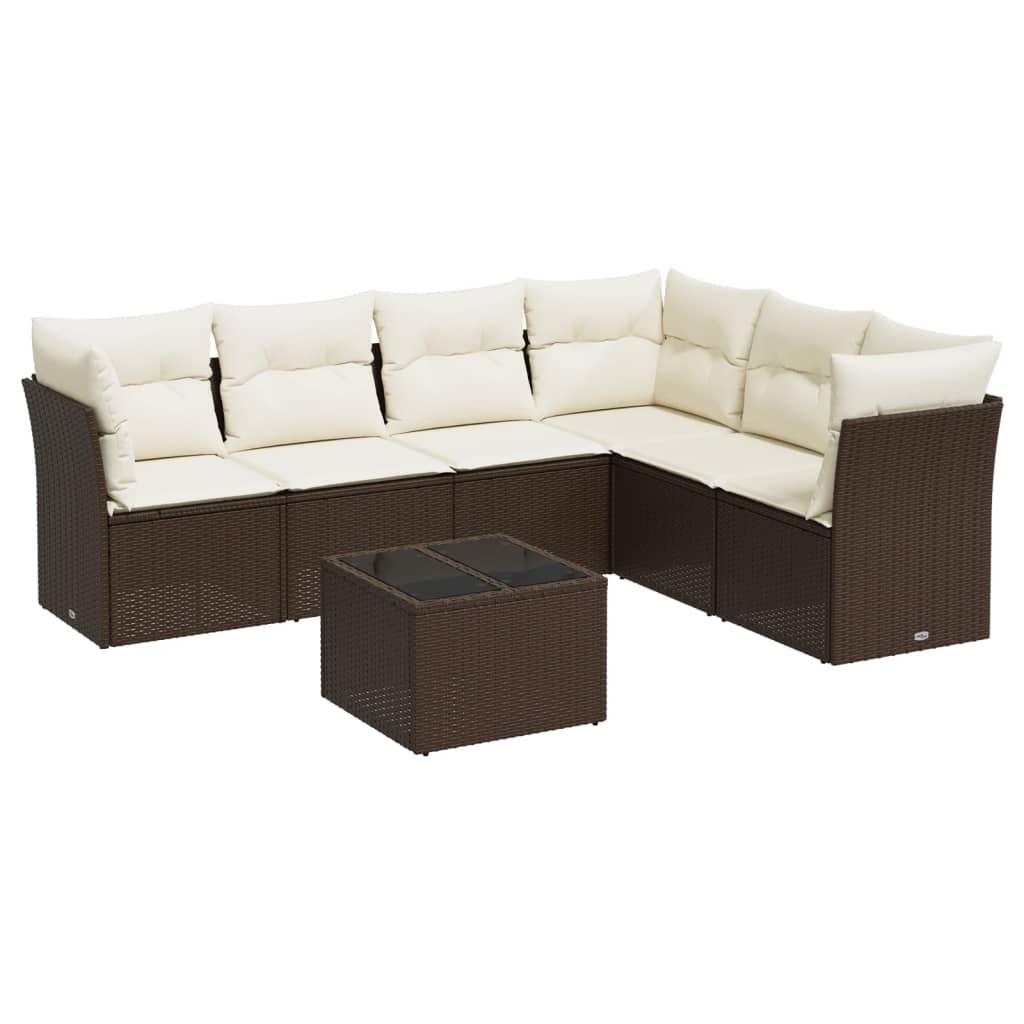 Set Divani da Giardino 7 pz con Cuscini Marrone in Polyrattan