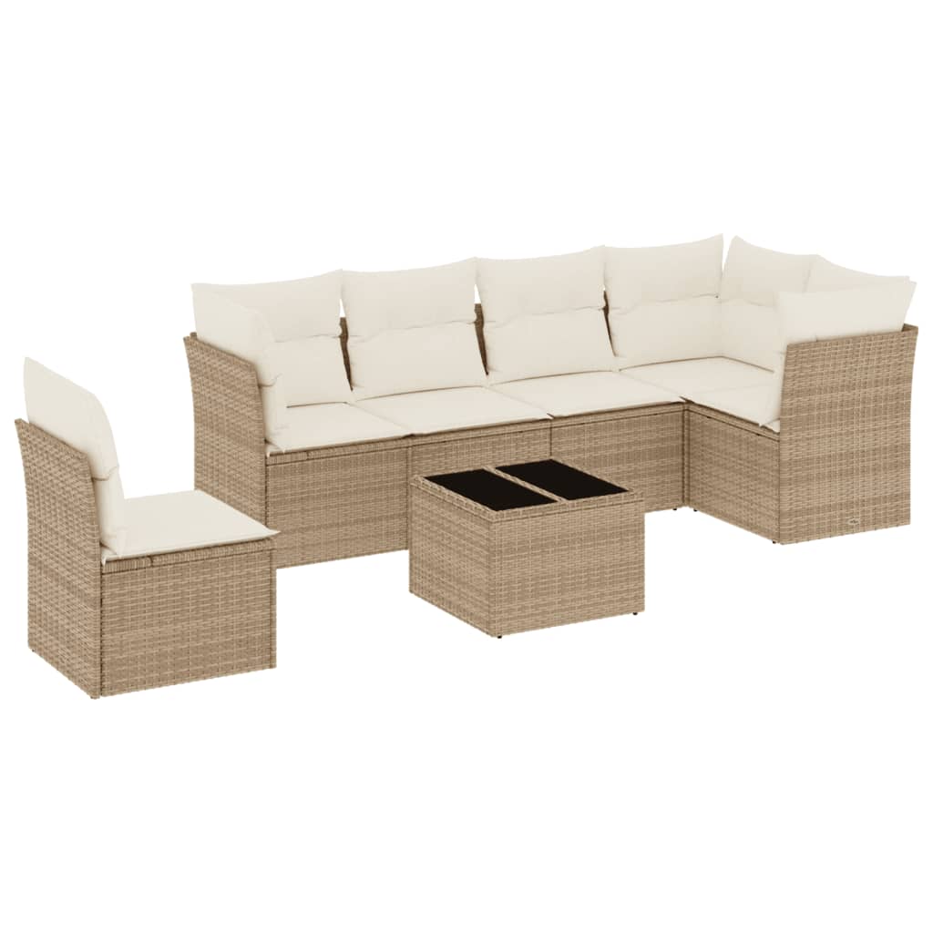 Set Divani da Giardino 7 pz con Cuscini Beige in Polyrattan