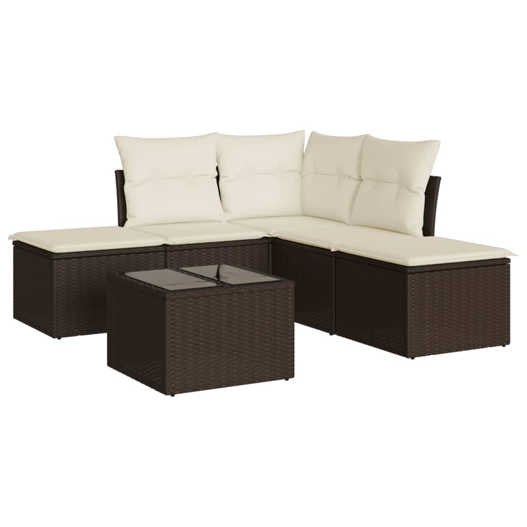 Set Divano da Giardino 6 pz con Cuscini Marrone in Polyrattan