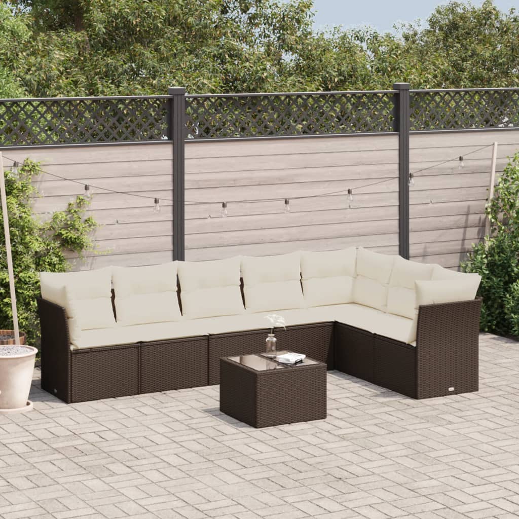 Set Divani da Giardino 8 pz con Cuscini Marrone in Polyrattan