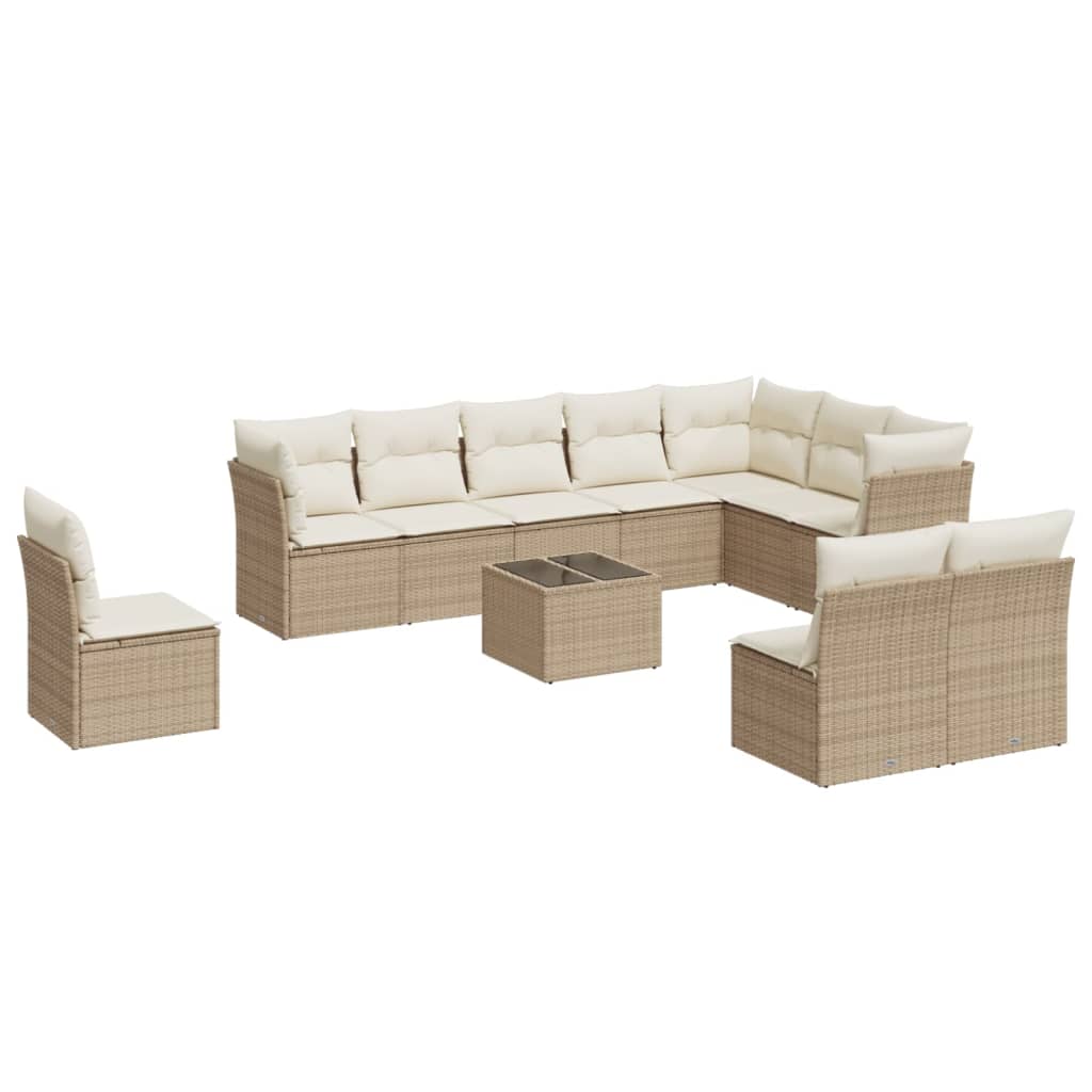 Set Divani da Giardino 11 pz con Cuscini Beige in Polyrattan