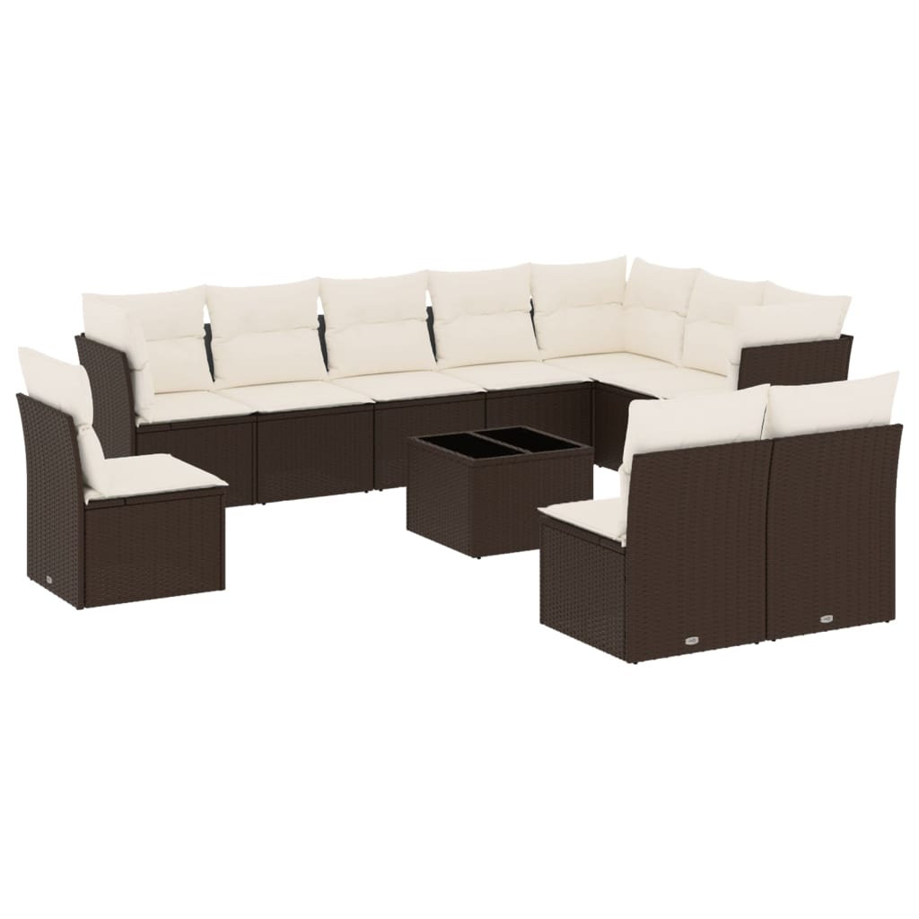 Set Divani da Giardino 11 pz con Cuscini Polyrattan Marrone