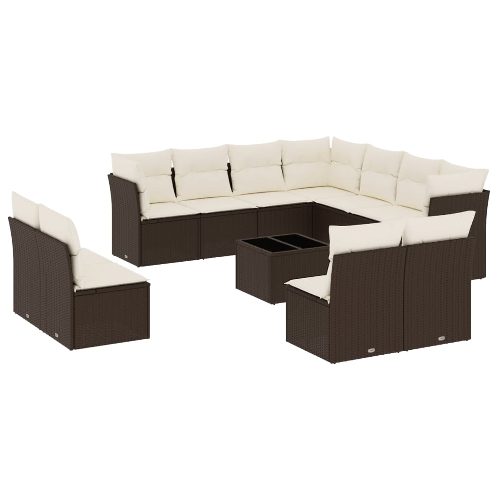 Set Divani da Giardino 12 pz con Cuscini Marrone in Polyrattan