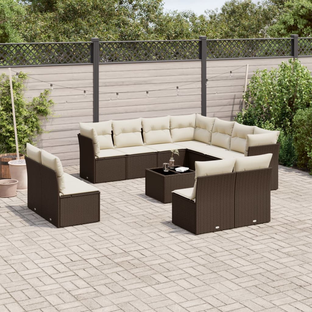 Set Divani da Giardino 12 pz con Cuscini Marrone in Polyrattan