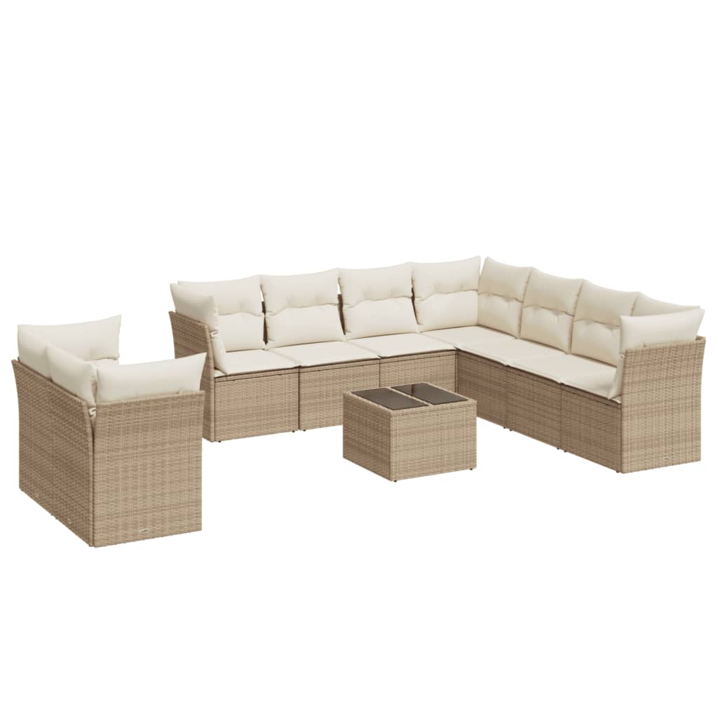 Set Divano da Giardino 10 pz con Cuscini Beige in Polyrattan