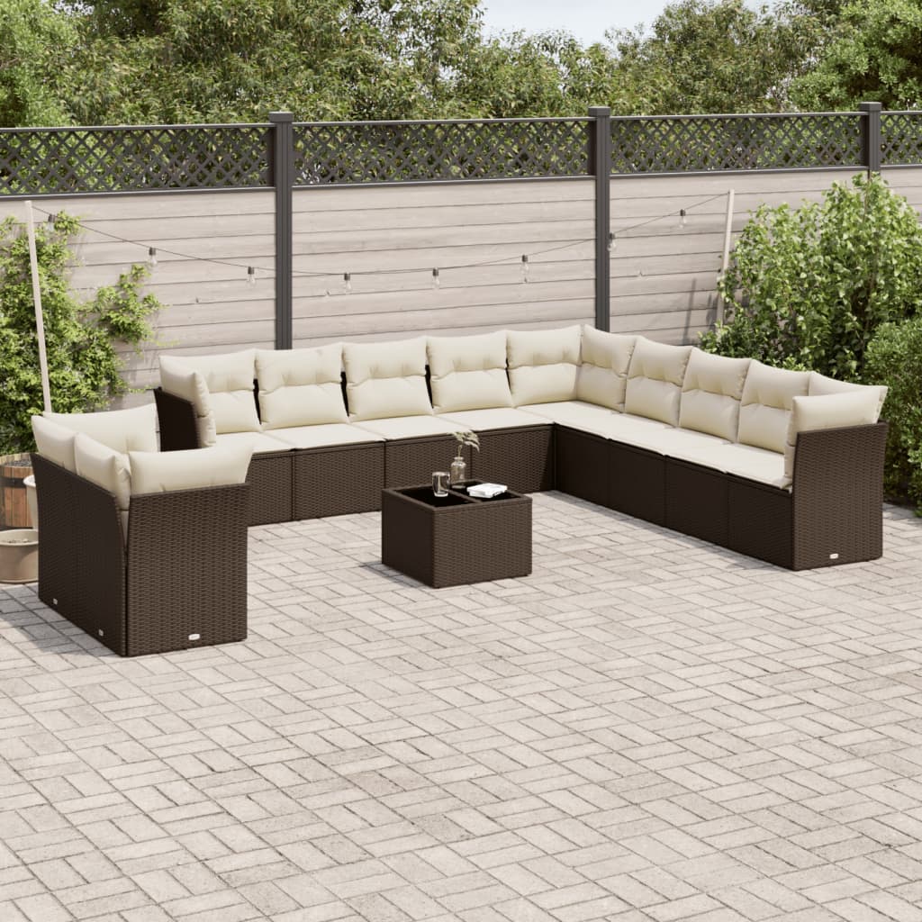 Set Divani da Giardino 12 pz con Cuscini Marrone in Polyrattan