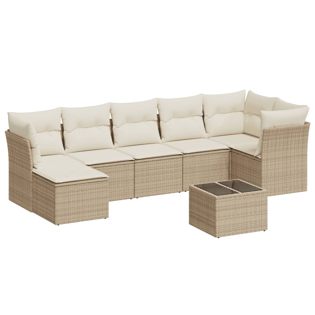 Set Divano da Giardino 8 pz con Cuscini Beige in Polyrattan