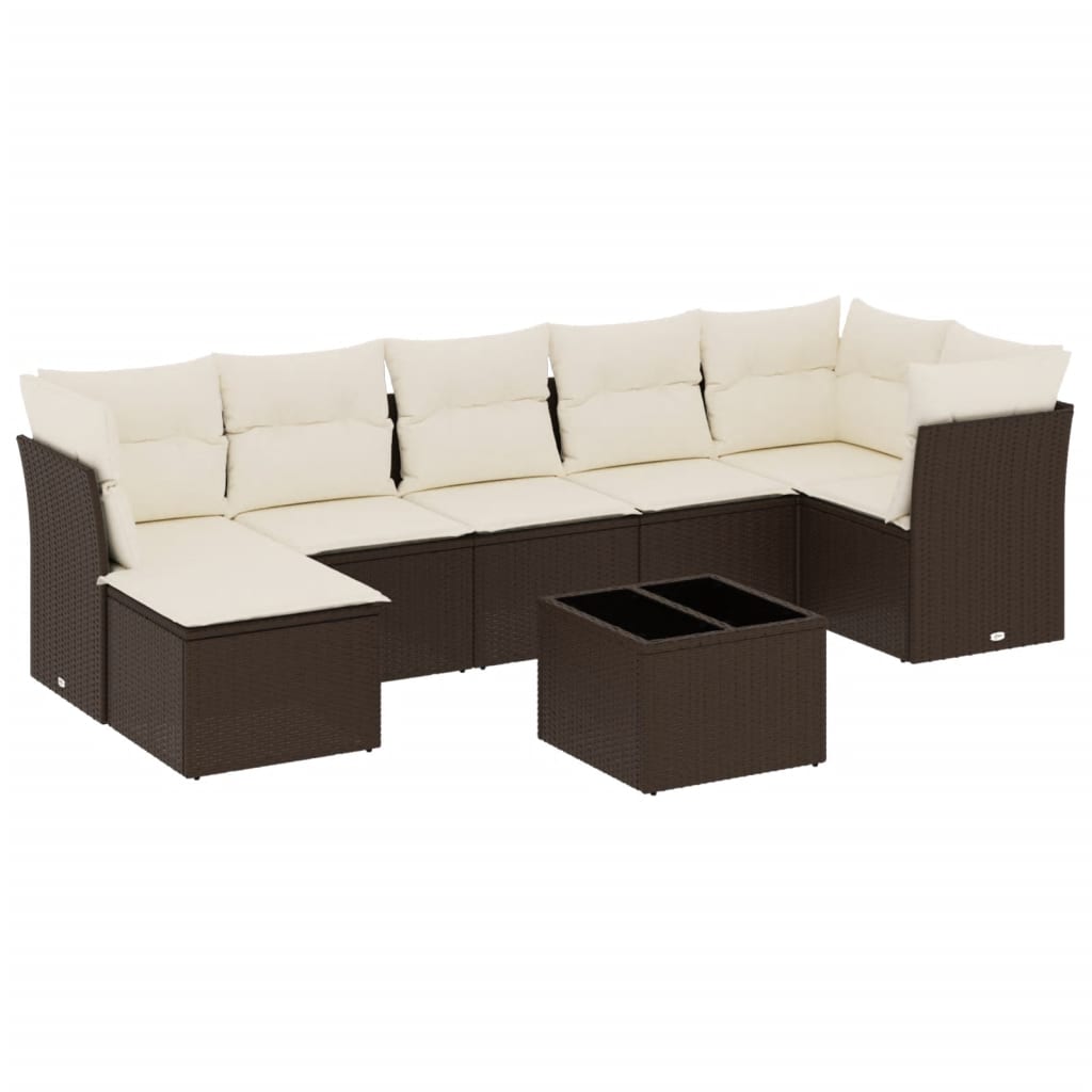 Set Divani da Giardino 8 pz con Cuscini Marrone in Polyrattan