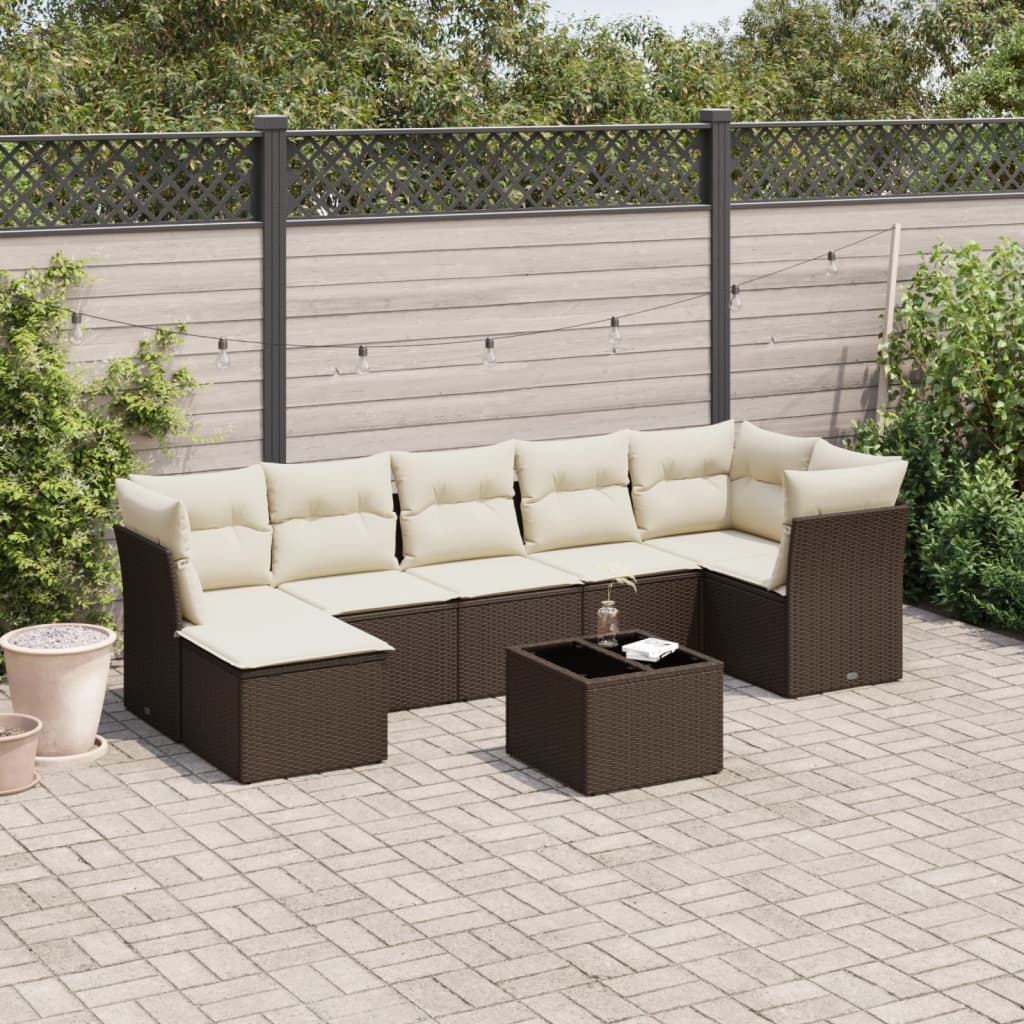 Set Divani da Giardino 8 pz con Cuscini Marrone in Polyrattan