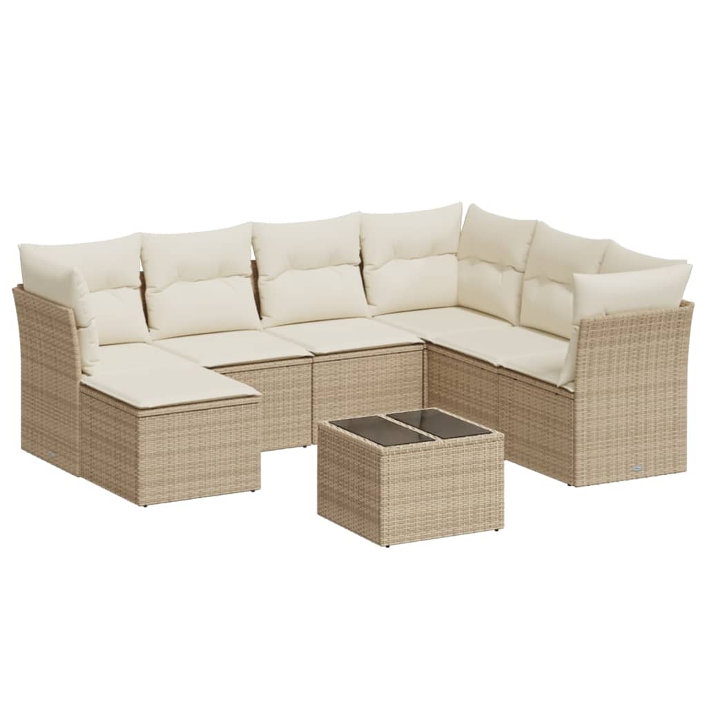 Set Divano da Giardino 8 pz con Cuscini Beige in Polyrattan