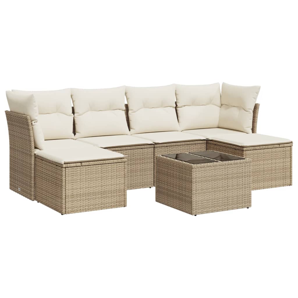 Set Divani da Giardino 7 pz con Cuscini Beige in Polyrattan