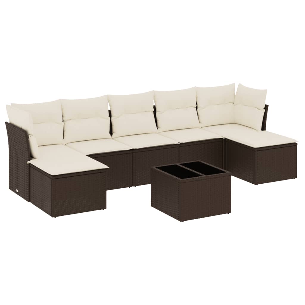 Set Divani da Giardino 8 pz con Cuscini Marrone in Polyrattan