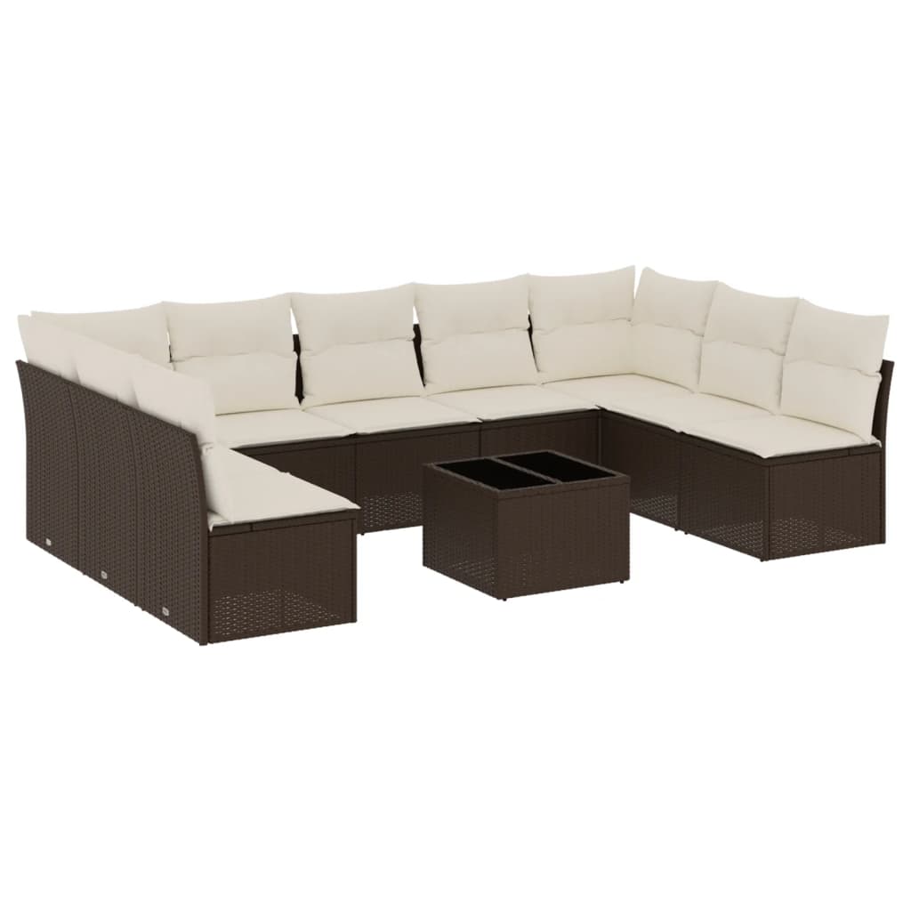 Set Divani da Giardino 10pz con Cuscini in Polyrattan Marrone