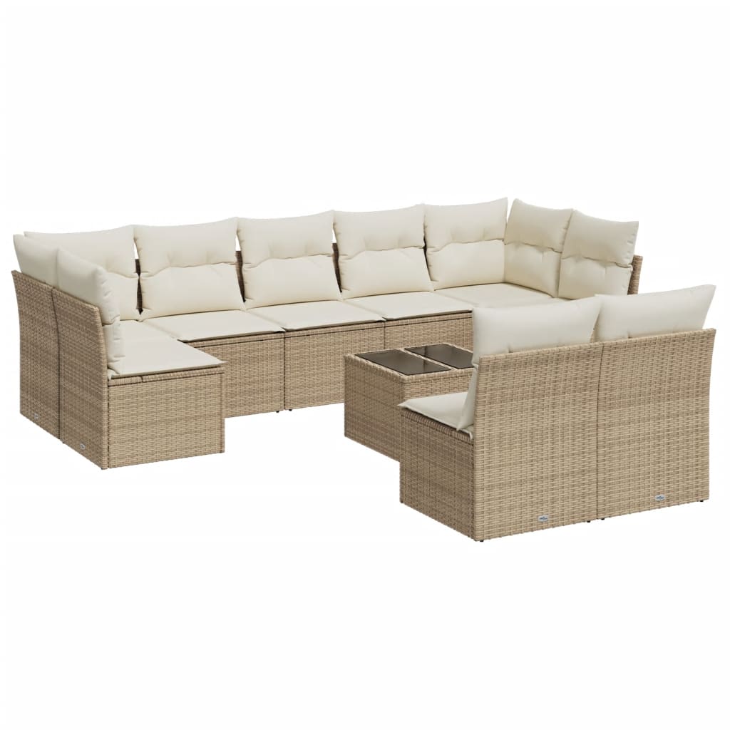 Set Divano da Giardino 10 pz con Cuscini Beige in Polyrattan