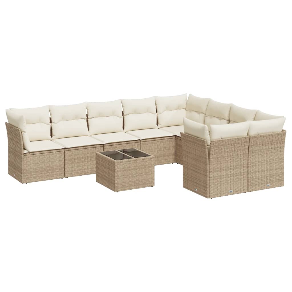 Set Divano da Giardino 10 pz con Cuscini Beige in Polyrattan