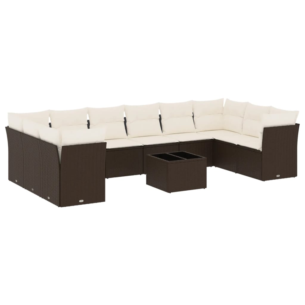 Set Divani da Giardino 11 pz con Cuscini Polyrattan Marrone