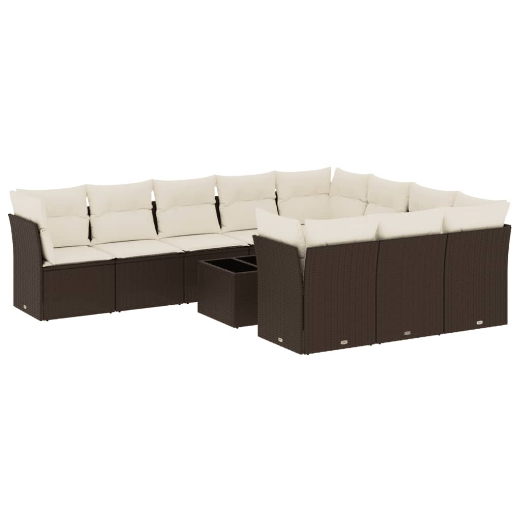 Set Divani da Giardino 11 pz con Cuscini Polyrattan Marrone