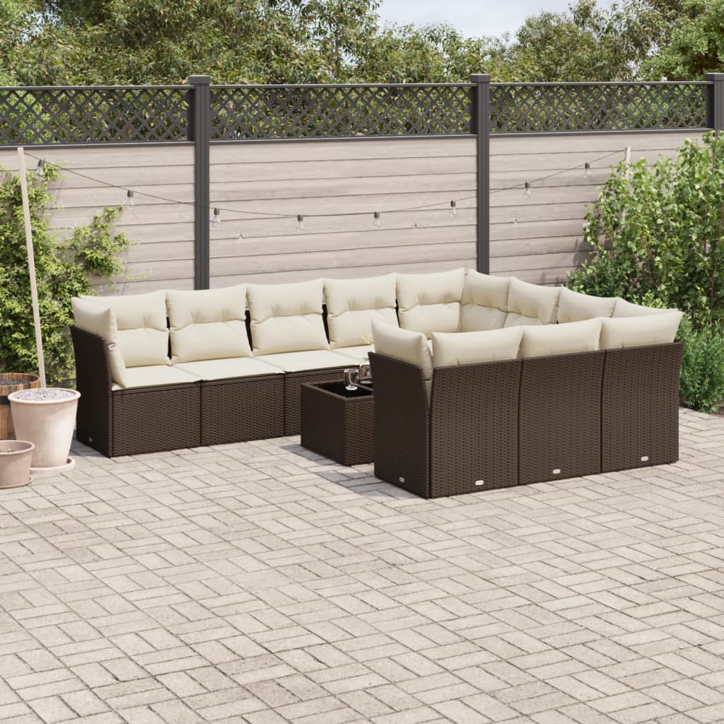 Set Divani da Giardino 11 pz con Cuscini Polyrattan Marrone