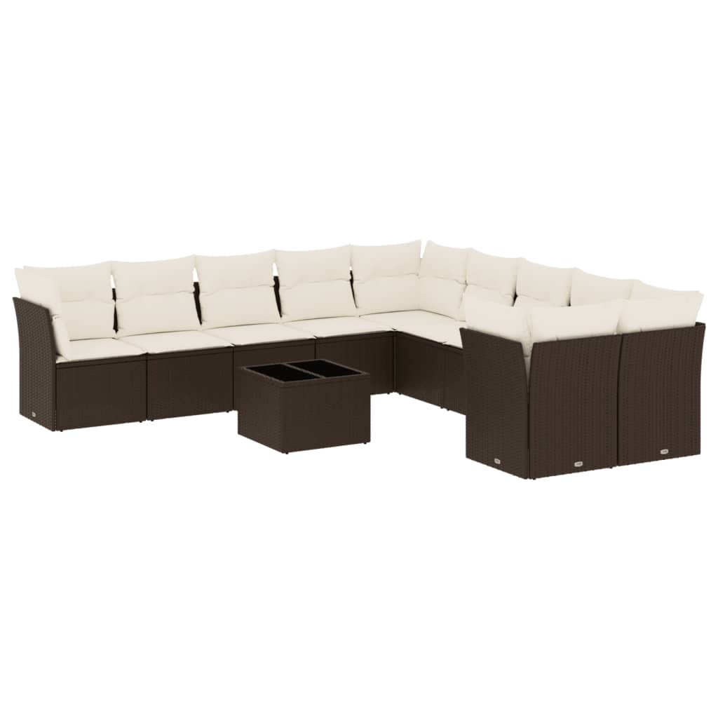 Set Divani da Giardino 11 pz con Cuscini Polyrattan Marrone