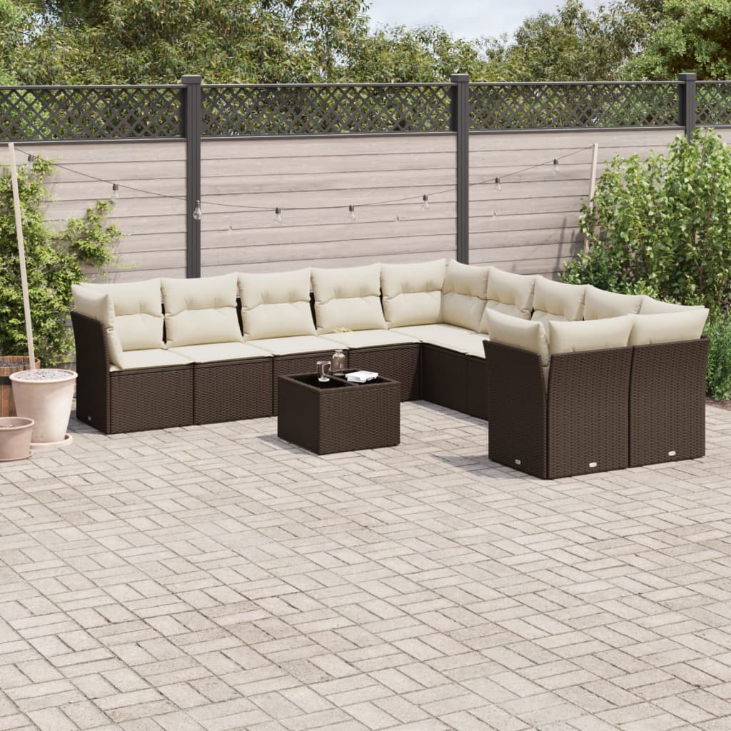 Set Divani da Giardino 11 pz con Cuscini Polyrattan Marrone