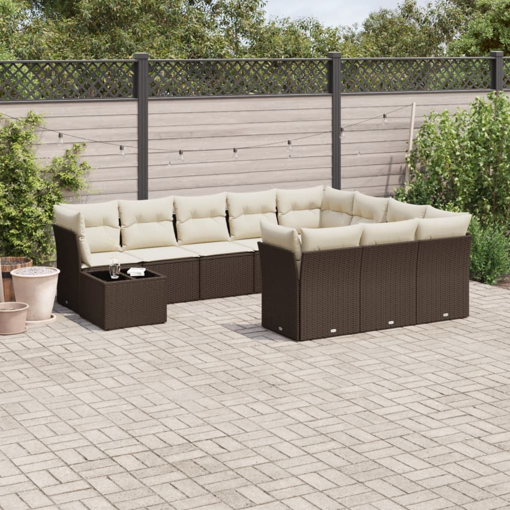 Set Divani da Giardino 11 pz con Cuscini Polyrattan Marrone