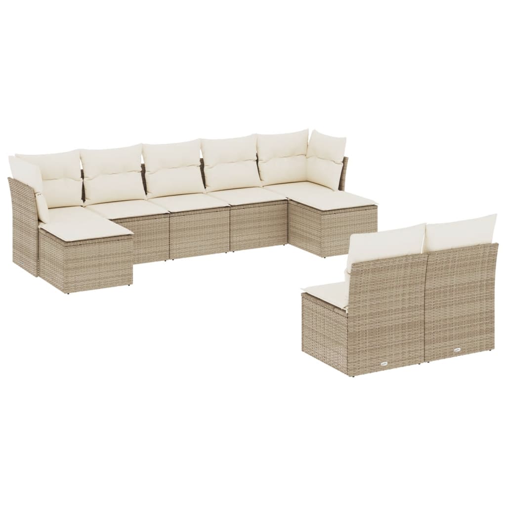 Set Divano da Giardino 9 pz con Cuscini Beige in Polyrattan