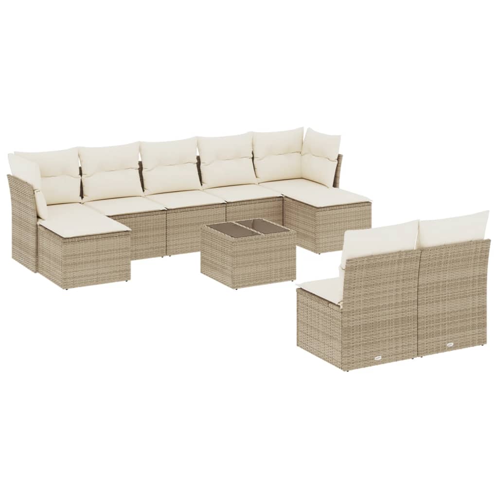 Set Divano da Giardino 10 pz con Cuscini Beige in Polyrattan