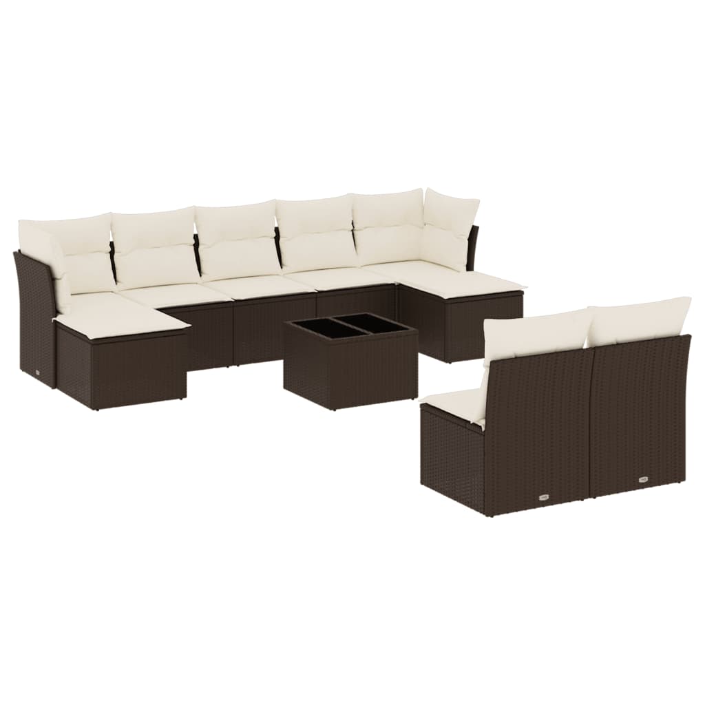 Set Divani da Giardino 10pz con Cuscini in Polyrattan Marrone