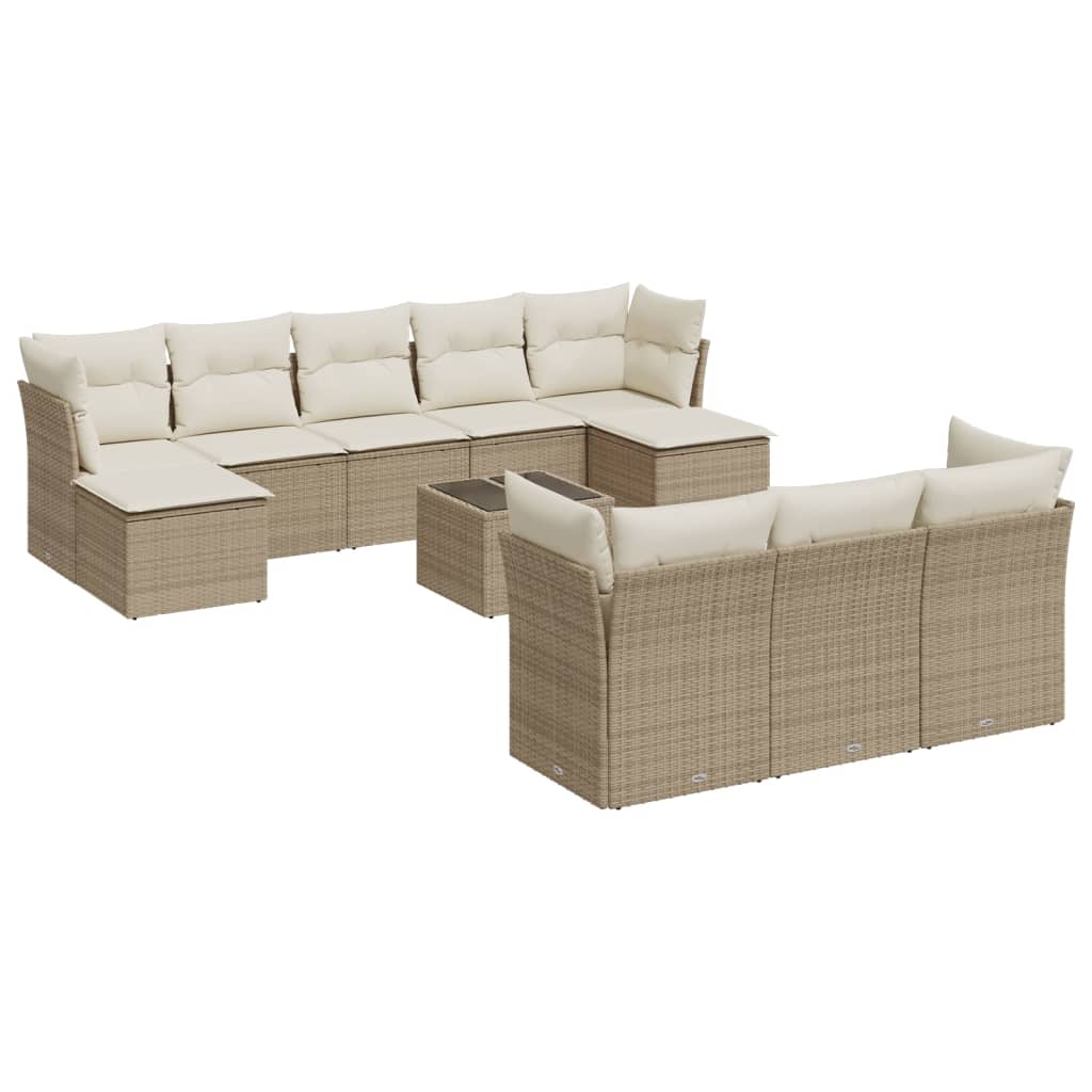 Set Divani da Giardino 11 pz con Cuscini Beige in Polyrattan