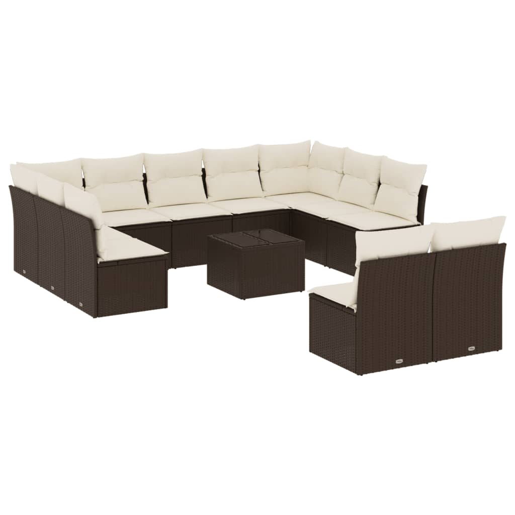 Set Divani da Giardino 12 pz con Cuscini Marrone in Polyrattan