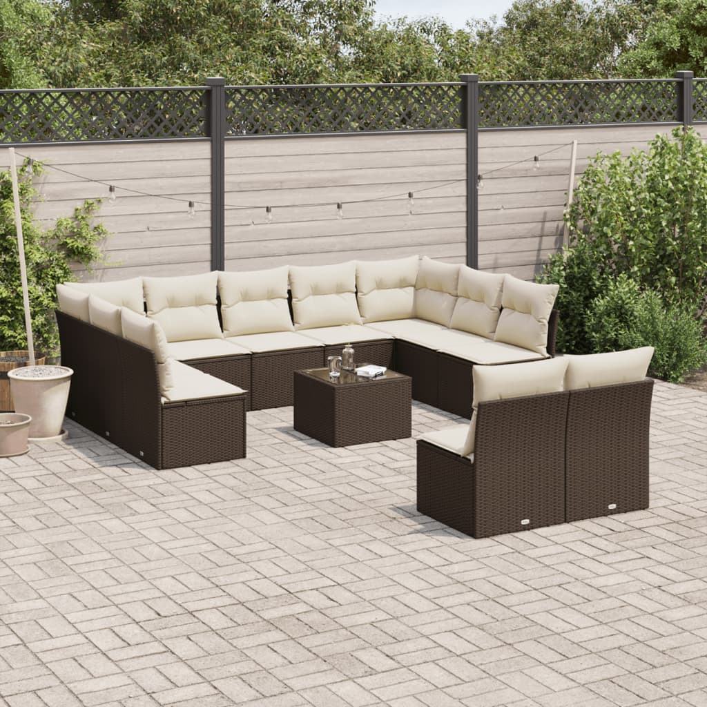 Set Divani da Giardino 12 pz con Cuscini Marrone in Polyrattan