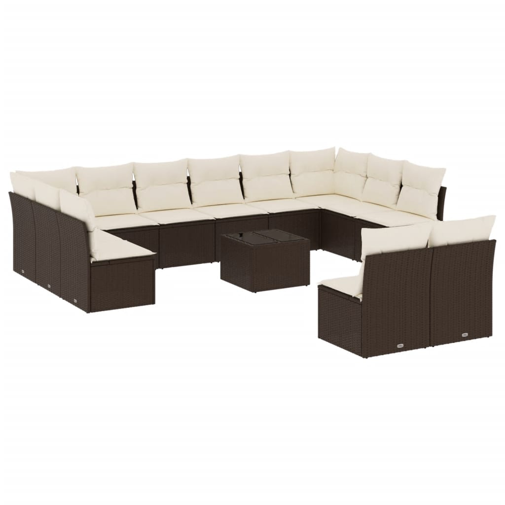 Set Divani da Giardino 13 pz con Cuscini Marrone in Polyrattan