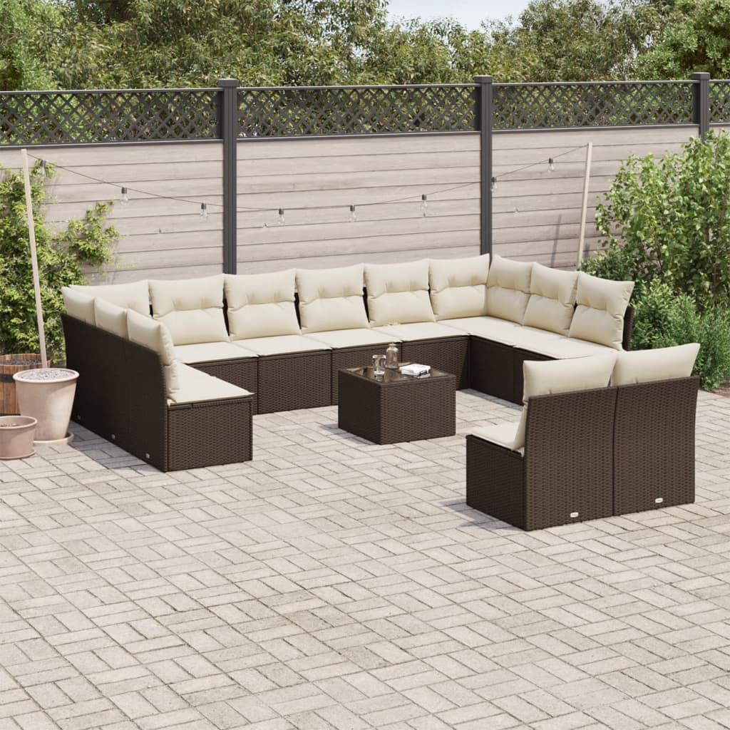 Set Divani da Giardino 13 pz con Cuscini Marrone in Polyrattan