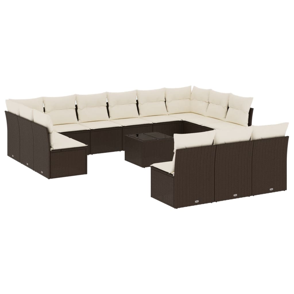 Set Divani da Giardino 14pz con Cuscini in Polyrattan Marrone