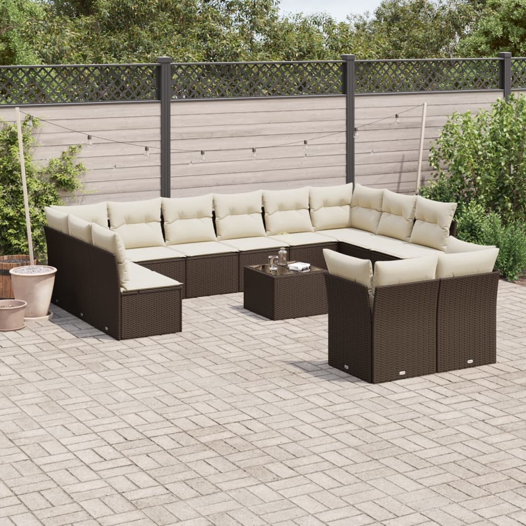 Set Divani da Giardino 13 pz con Cuscini Marrone in Polyrattan