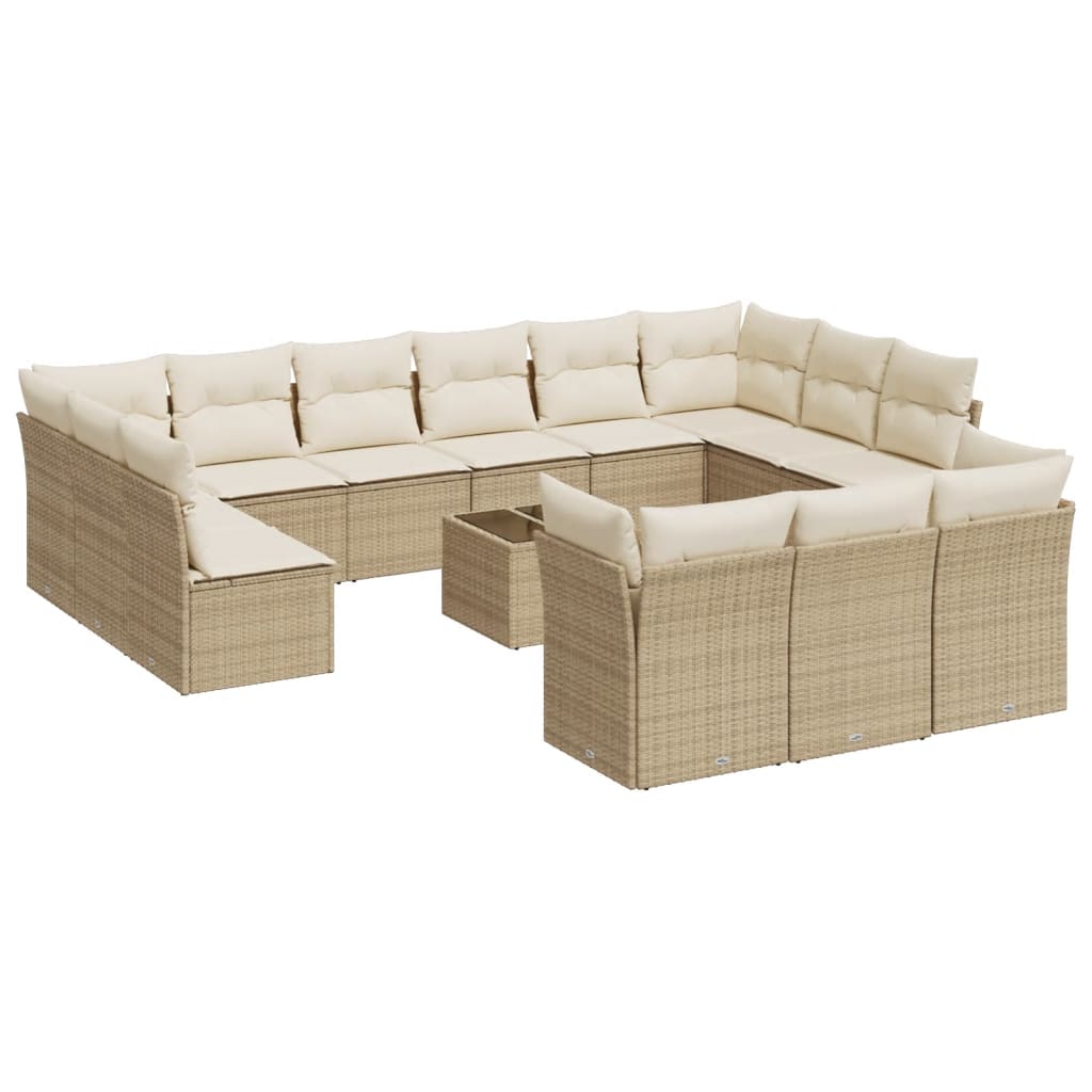 Set Divani da Giardino 14pz con Cuscini in Polyrattan Beige