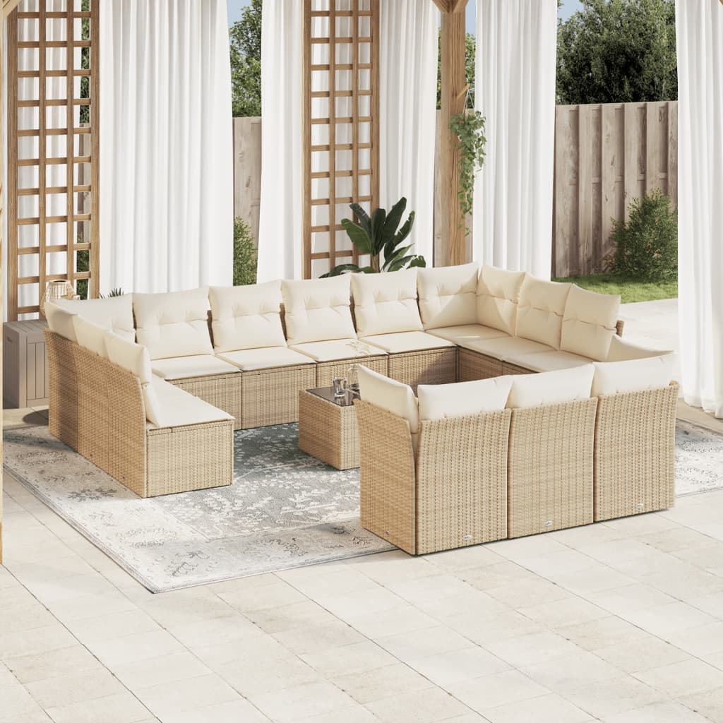 Set Divani da Giardino 14pz con Cuscini in Polyrattan Beige