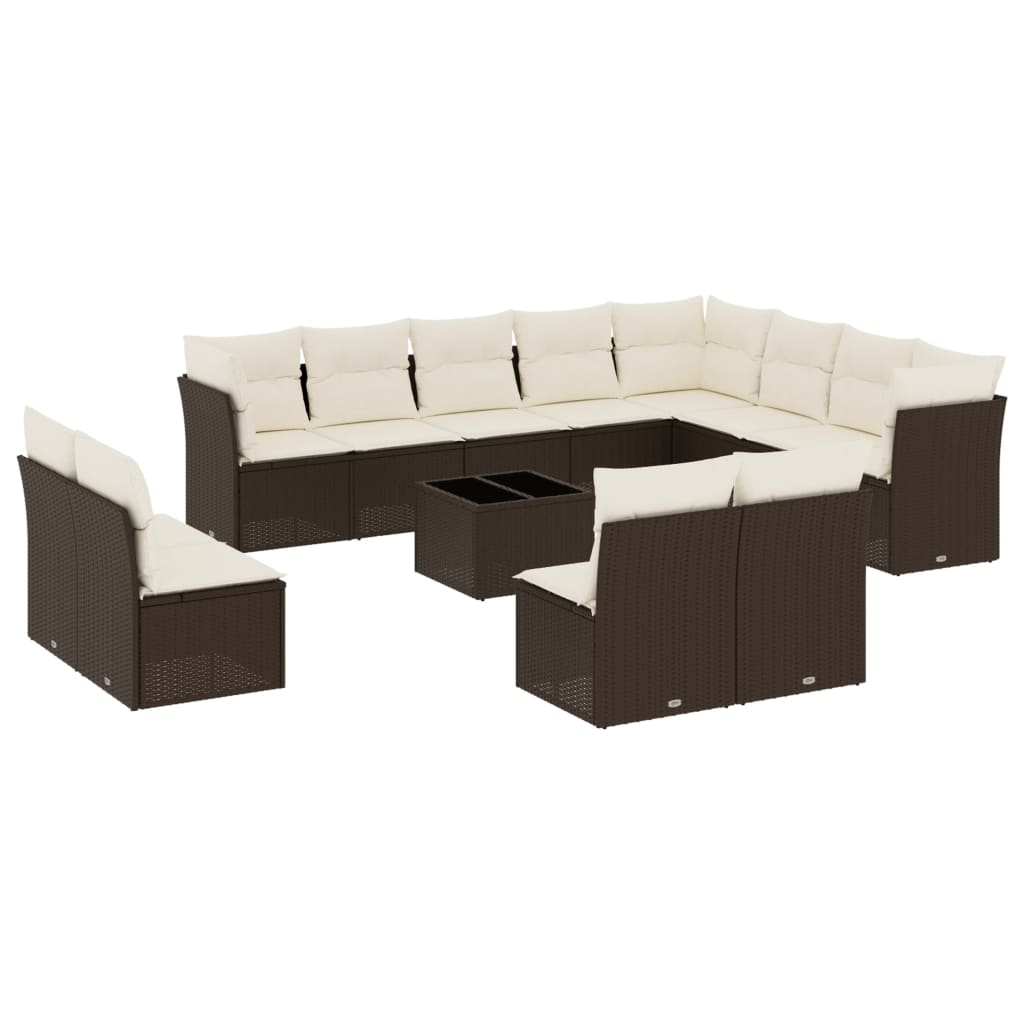 Set Divani da Giardino 13 pz con Cuscini Marrone in Polyrattan