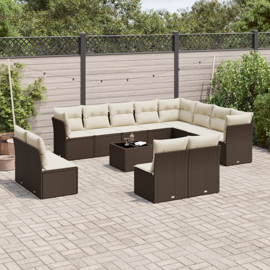 Set Divani da Giardino 13 pz con Cuscini Marrone in Polyrattan