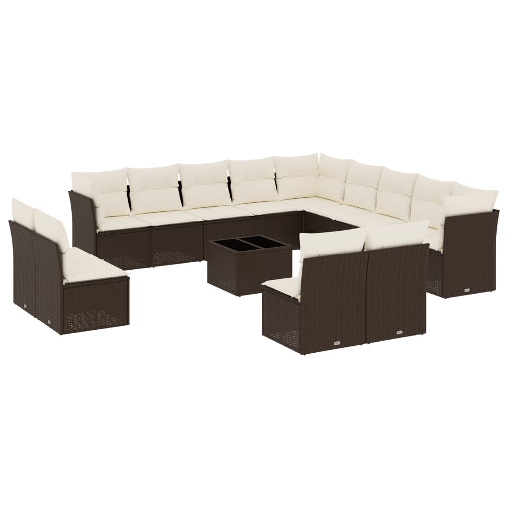 Set Divani da Giardino 14pz con Cuscini in Polyrattan Marrone