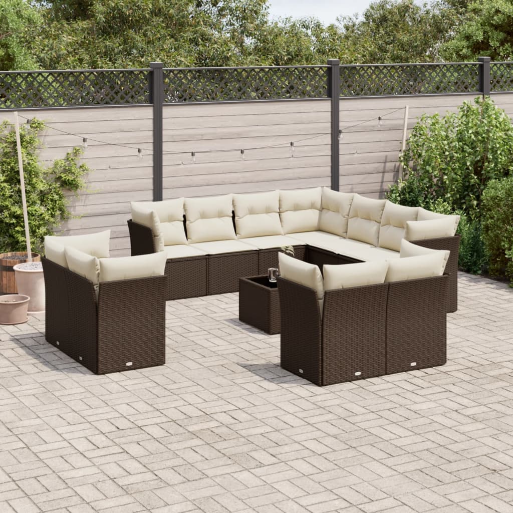 Set Divani da Giardino 12 pz con Cuscini Marrone in Polyrattan